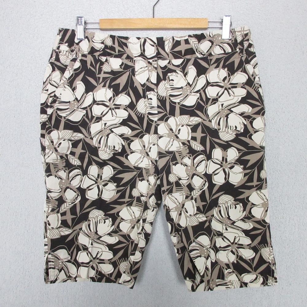 Rafaella‎ Womens Bermuda Shorts Petite Floral Print Brown Beige Size 14P